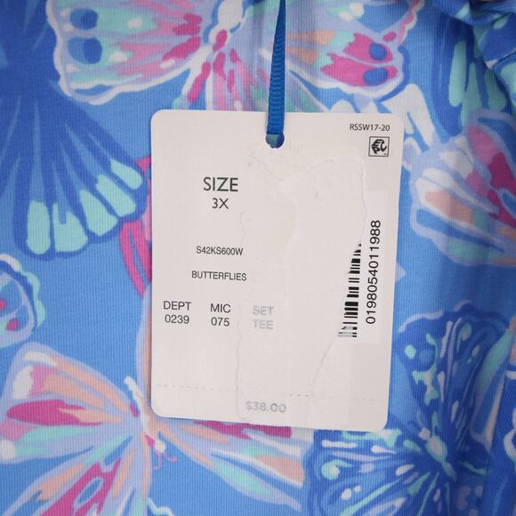 Sleep Sense Top Pajama Shirt Butterfly Print Blue Pink Scoop Neck Size 3X NWT - Picture 7 of 9